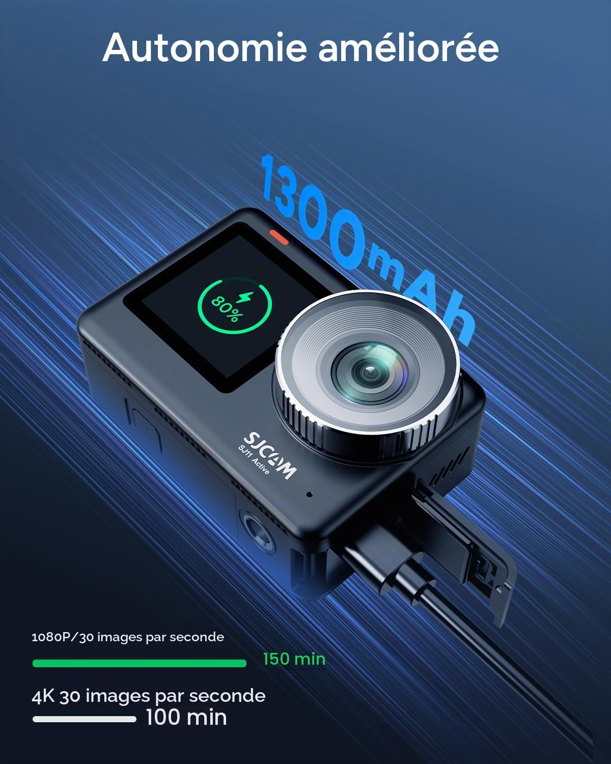 SJCAM SJ11 Caméra Sport 4K 30fps UHD Double Écran Tactile(64Go)