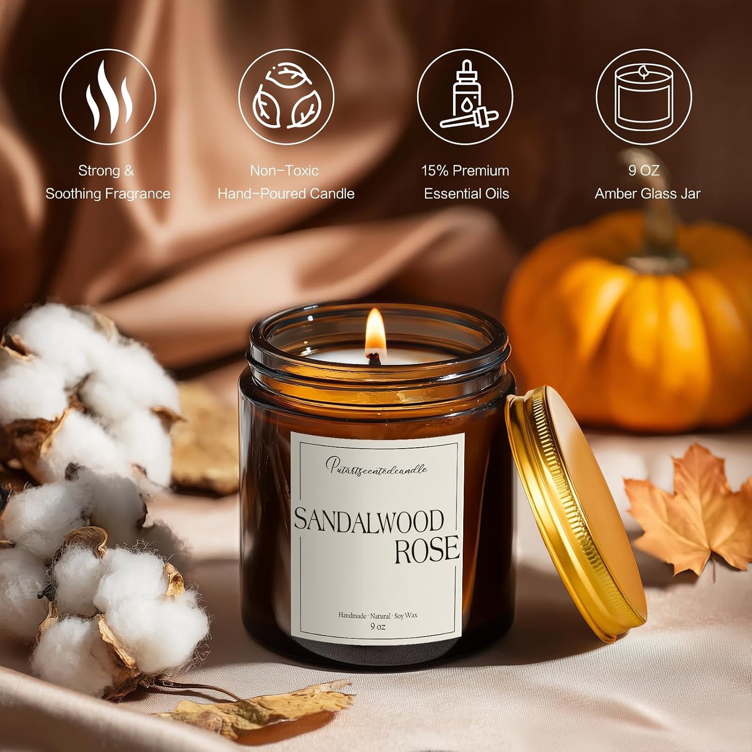 Sandalwood Rose Scented Candle for Home, 9oz Non Toxic Soy Candles image 2