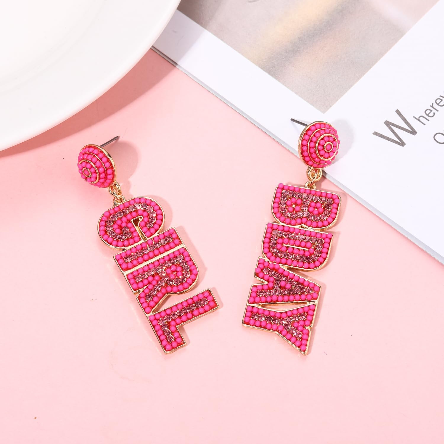 Beaded Glitter BDAY Letter Dangle Earrings - Acrylic Happy Birthday Earrings for Women's Birthday & Holiday Parties - Image 3