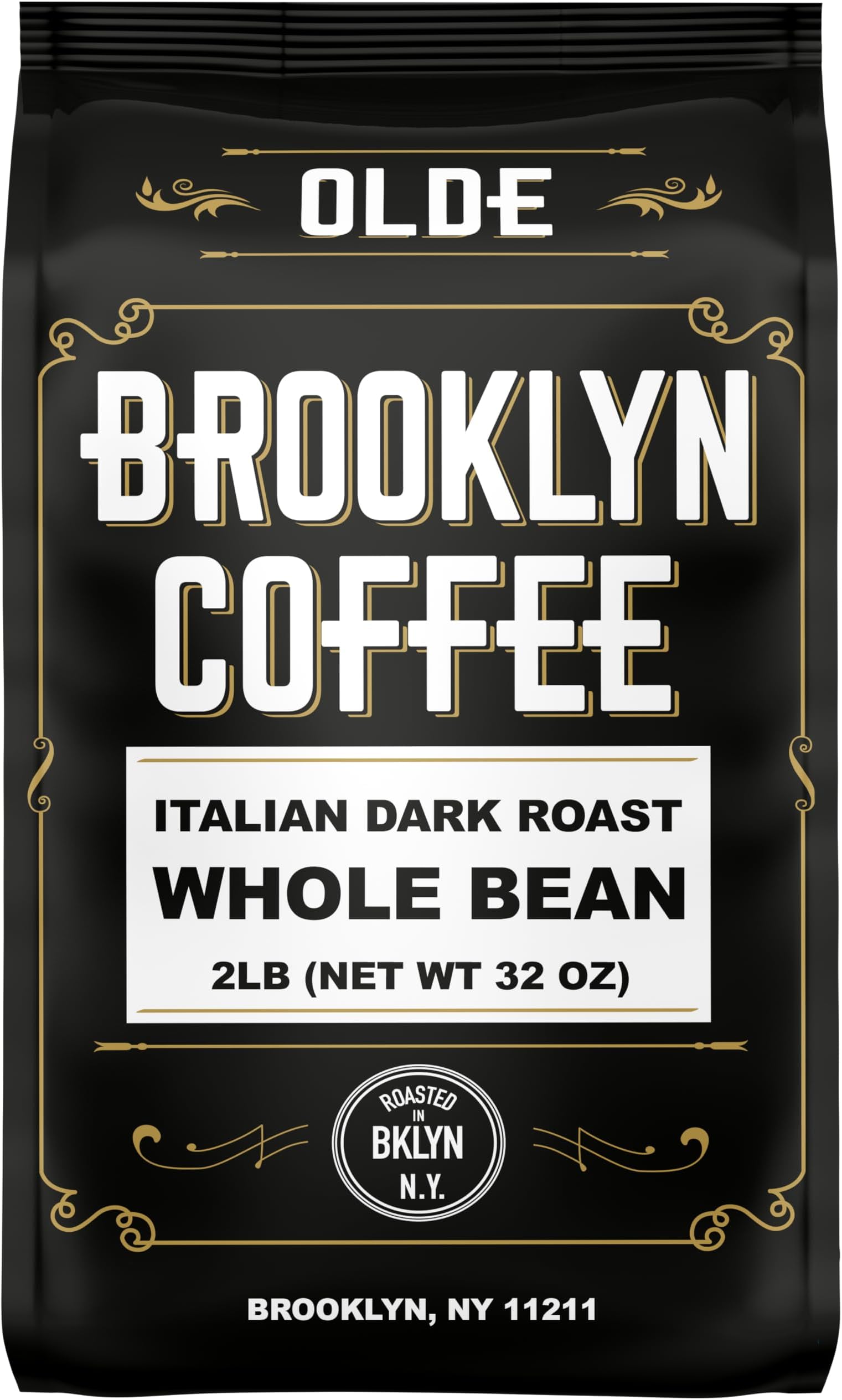 BROOKLYN COFFEE Whole Bean, Italian Dark Roast (2lb) Extra Strong, Delicious Taste, Heavenly Aroma - Fresh Bulk Coffee Beans Roasted Weekly in NYC