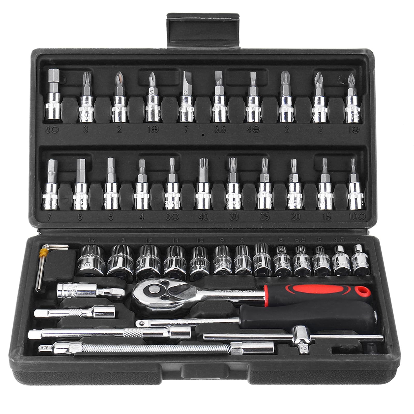 Jeu D'outils 46 Pièces - Rallonge, Cliquet, Connecteurs, Clés Hex… - Trousse Complète Pour Bricolage Auto/moto/maison - Neuf Chine