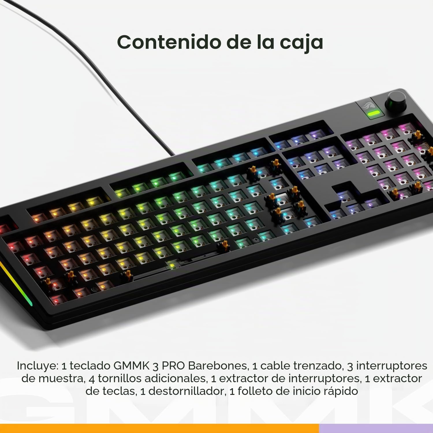 GLORIOUS GMMK 3 Full Size Barebones Carcasa de Teclado Modular ANSI | Placa superior de aluminio resistente, retroiluminación vibrante por tecla, acepta mecanismos de cinco pines, formato duro