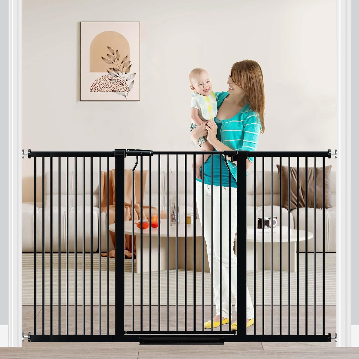 Fairy Baby 40.5" Extra Tall Baby Gate No Drill, 54.8"-60.2" Extra Wide Dog Pet Gate, Safety Child Toddler Gate, Metal Tension Auto Close No Climb Fence Barrier Pet Cat Gate for Stairs Doorway, Black