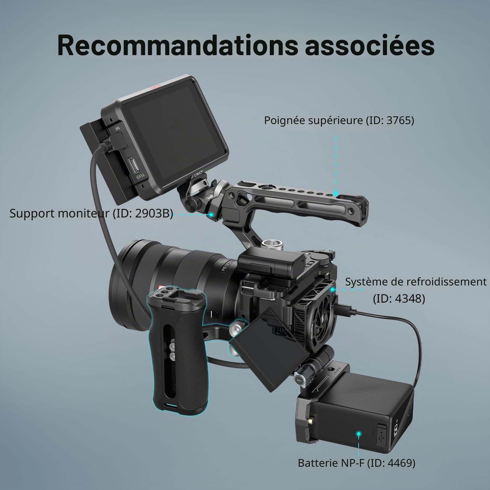 SMALLRIG Mini poignée latérale avec vis 1/4" -20 pour cage de caméra, réglable de haut en bas, pour main gauche ou droite, poignée de caméra ergonomique avec griffe froide intégrée et trou fileté-4756