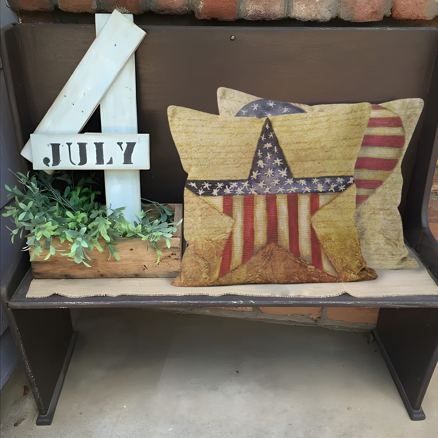 Aoihrraan 20 x 20 Inch Patriotic Cushion Covers Vintage American Flag Retro Usa Farmhouse Style Square Linen Throw Pillow Covers for Living Room Sofa Outdoor Couch 51x51cm Set of 4 Pillowcases - Image 4