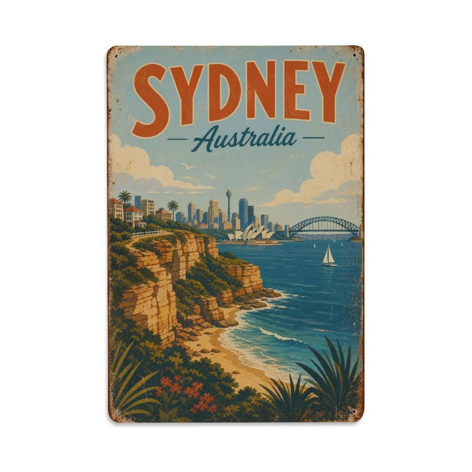 Sydney Australia Coastal Headland City Travel Vintage Metal Tin Sign