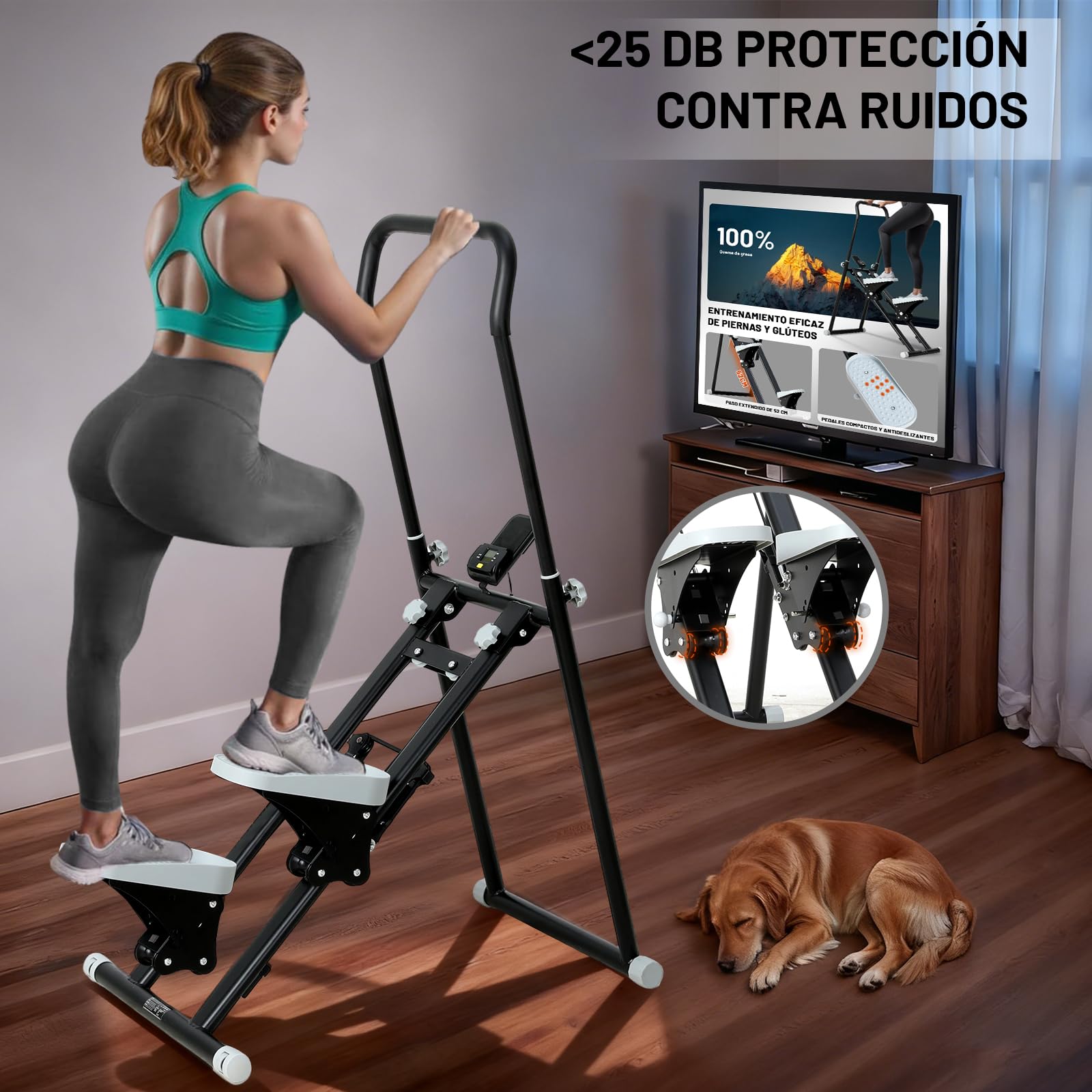 Stepper Fitness Casa con Reposabrazos y reposapiés ajustable de 3 niveles,Stair Stepper con pantalla LCD,Maquina De Subir Escaleras,Escalador De Fitness Plegable,Máquinas De Step Para Fitness