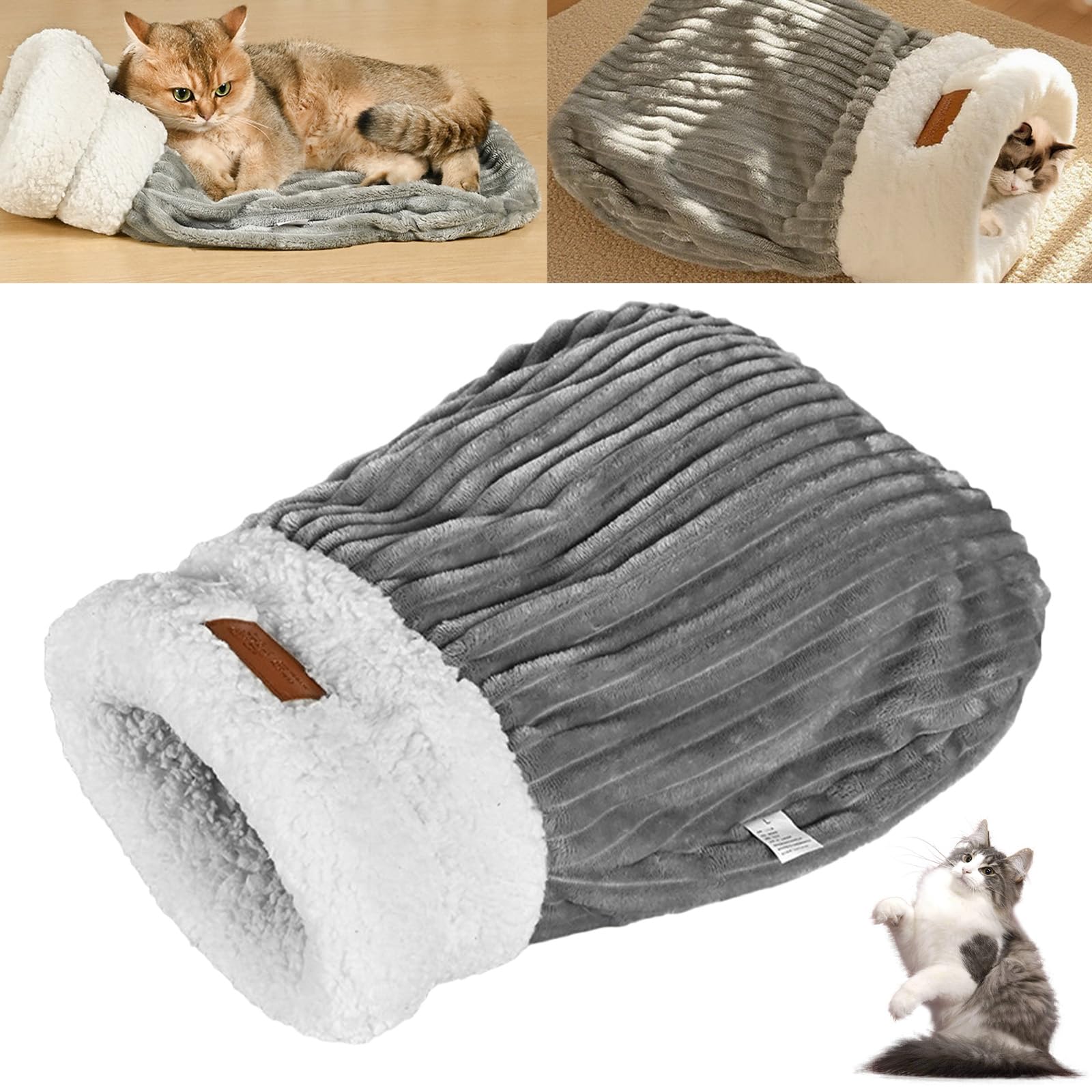 SSKHE Cat Sleeping Bag - Warm Cozy Pet Nest Bed for Indoor Cats, Large Winter Cat Sleep Bag, Soft Windproof Pet Sleeping Bag for Cats & Small Dogs, Grey