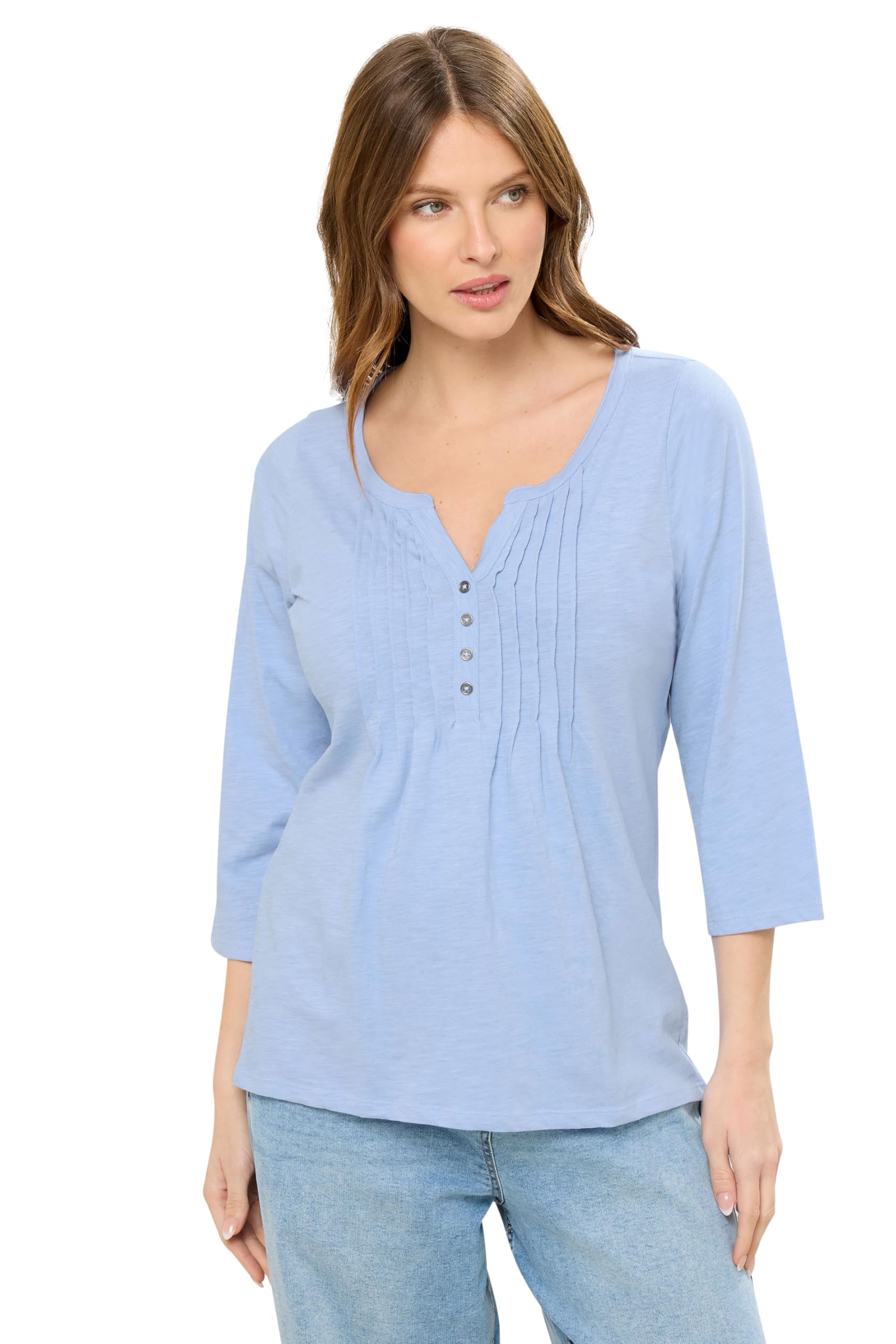 Women's Blue M&Co M&Co Light Cotton Henley Top Size 18