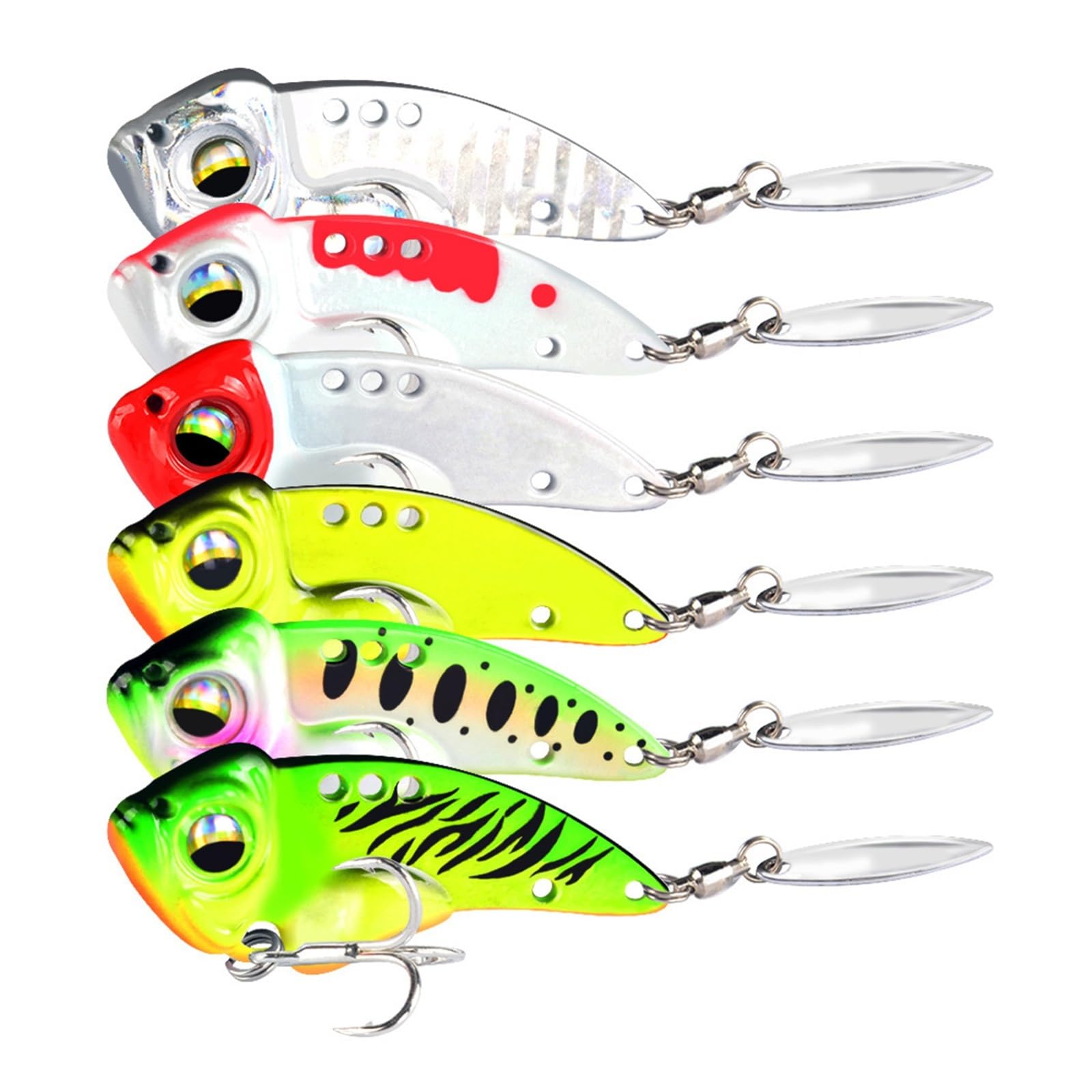 6 Pièces Ensemble 8.5g 17g Vib Cuillère Métal Leurres De Pêche Appât Bar Brochet Truite Gabarit Spinnerbait Paillettes Vibrant Pesca