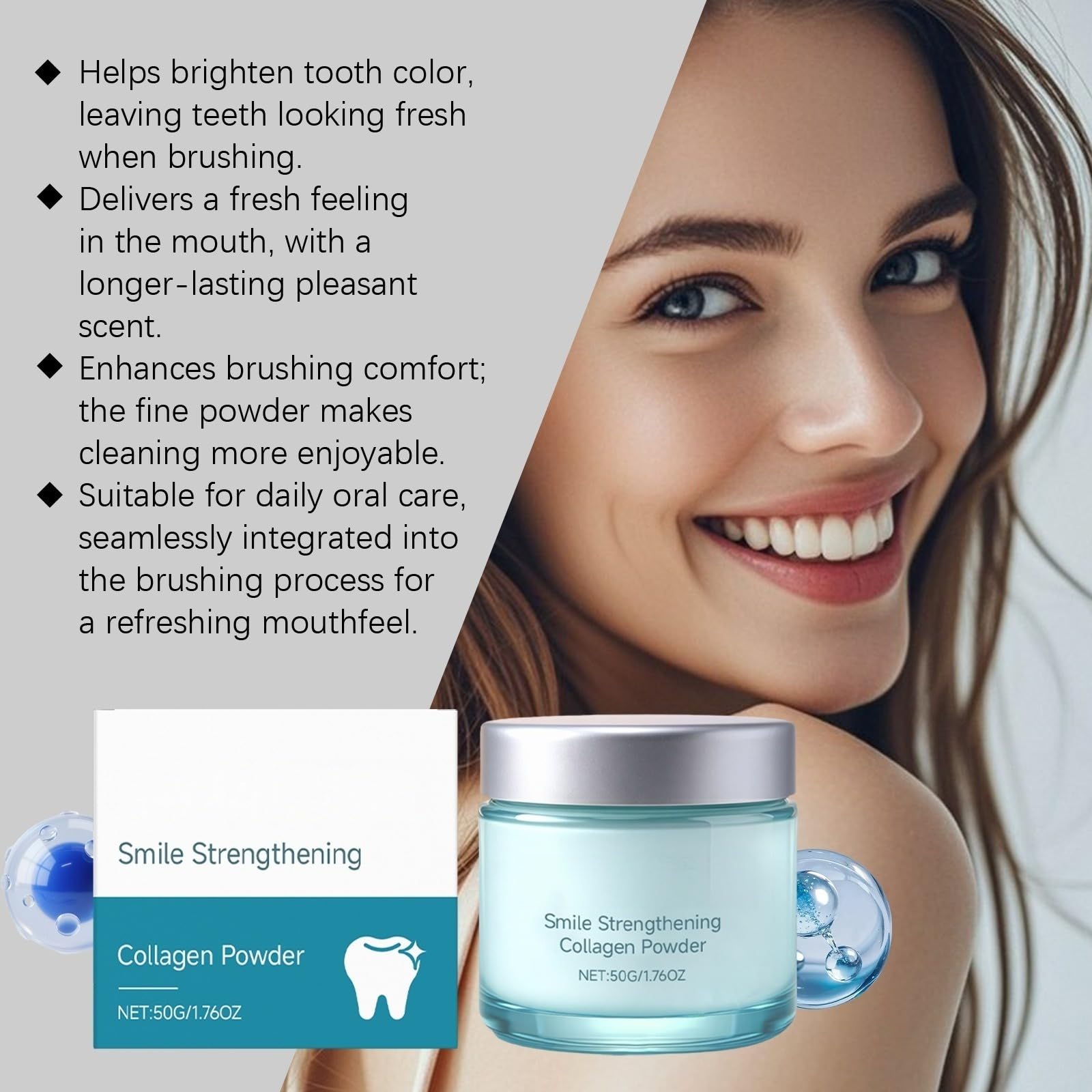 Smile Strengthening Collagen Powder,Colla Gum Poudre De Collagène Fortifian | Poudre Dentaire Au Collagène,Collagène Pour Les Dents,Protectrice Pour Les Gencives Action Anti-Taches et Haleine Fraîche