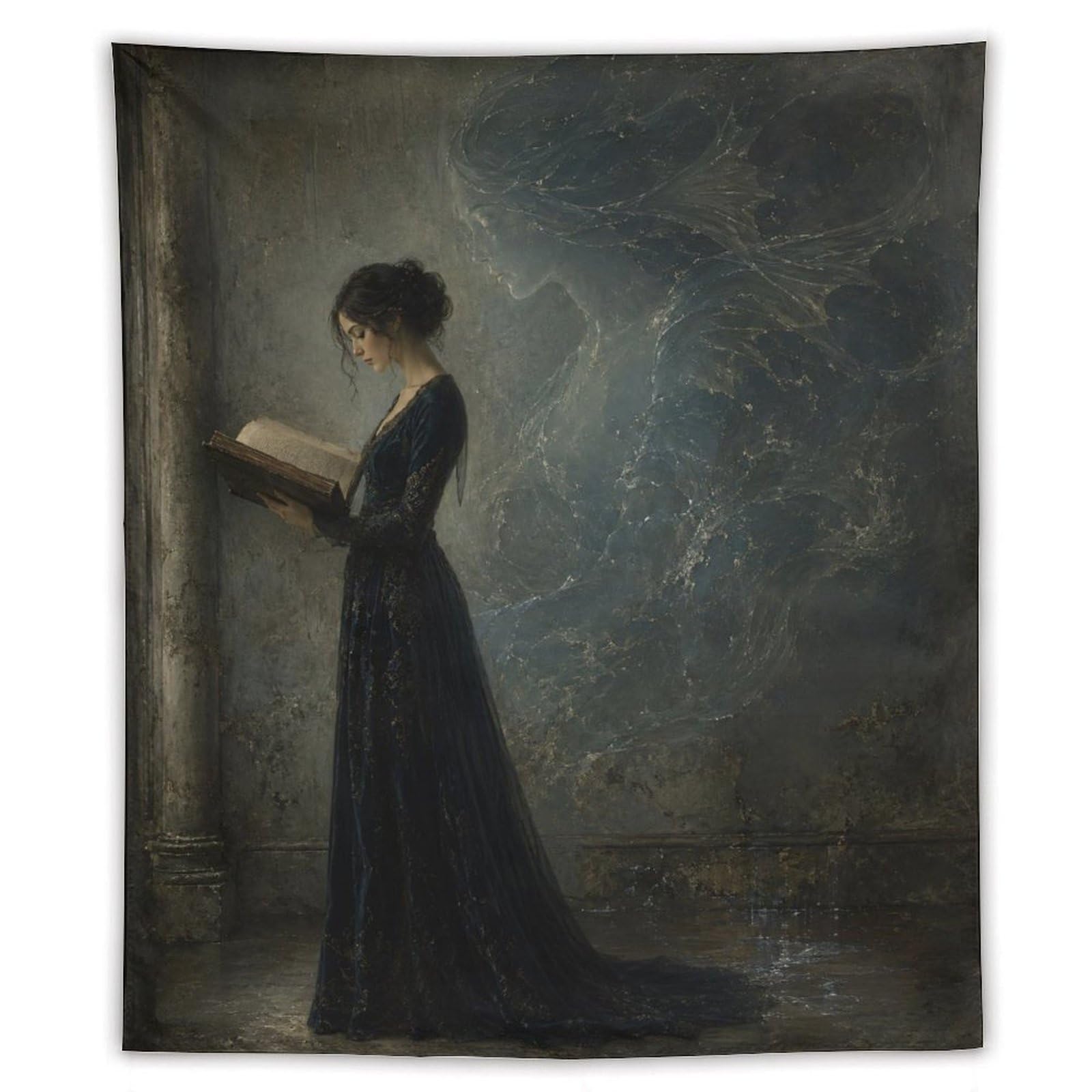 H3B8U2Y5 Woman Reading Monster Shadow Wall Tapestry, Apartment