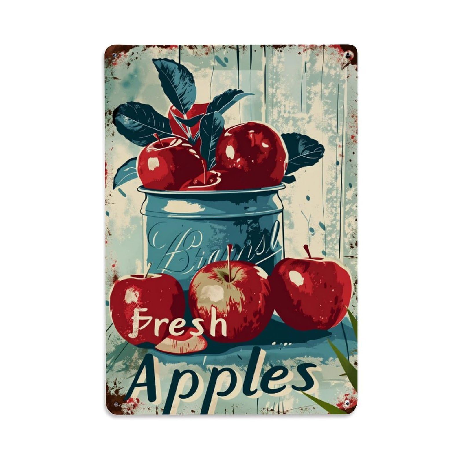 Enderetf Vintage Fresh Apples In Bucket With Leaves Tin Sign Metal Poster, Home Bar Garage Man Cave Cafe Indoor & Outdoor Wall Decoration 8X12inches