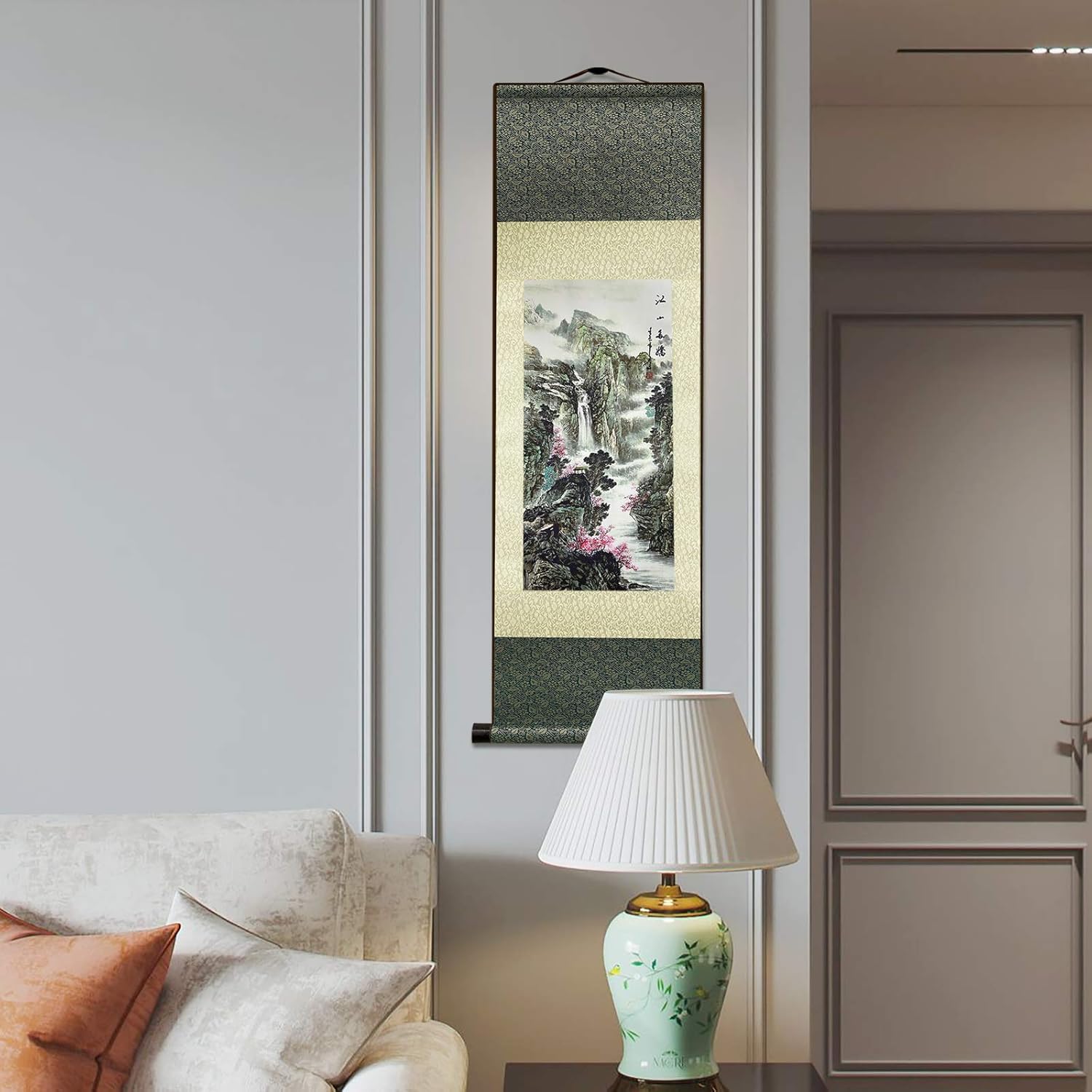 AtfArt Seta Asiatica Decorazione Della Parete - Jiang Shan Duo Jiao Fiume Paesaggio - Bella Arte Cinese Da Parete - Arredamento Orientale (91x30 cm)