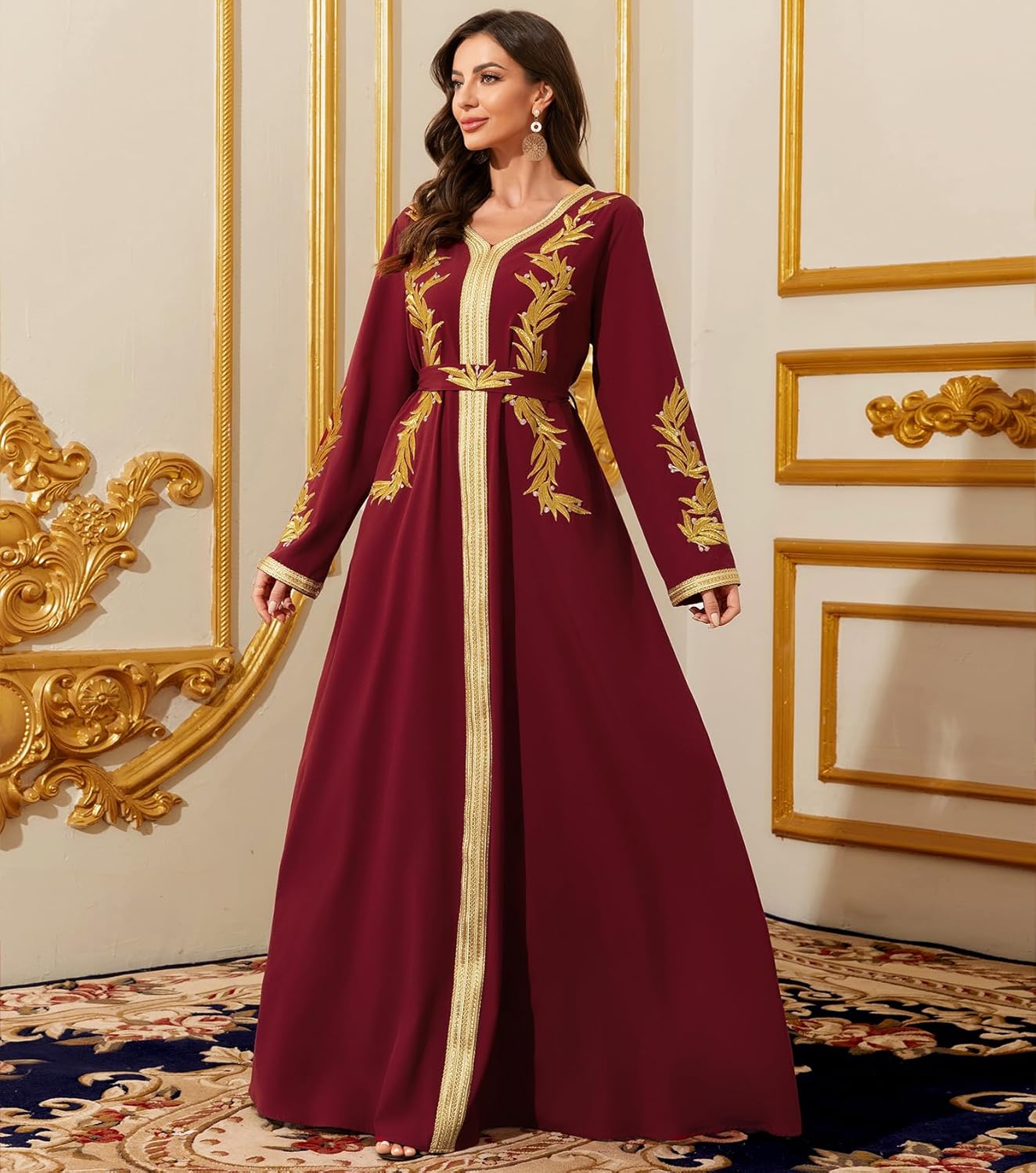 Embroidery Abayas for Women Muslim Moroccan Floral Maxi Kaftan Dress Arabic Islamic Dubai Robe Ramadan Prayer Clothes - Image 5