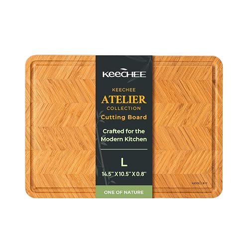 Keechee Atelier Collection Bamboo Cutting Board, Reversible Wood Chopping Boards for Kitchen with Juice Grooves, Handcrafted Large Serving Tray, Luxury Housewarming Wedding Gifts for New Home