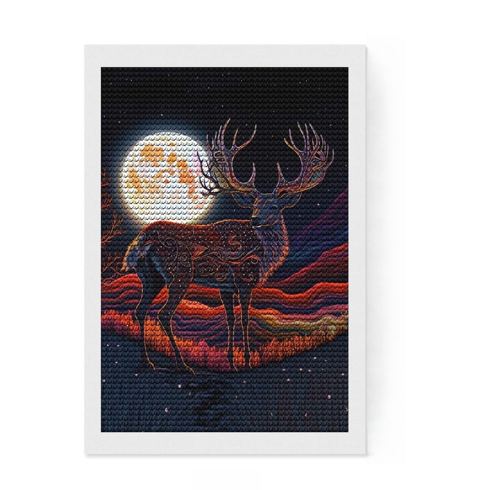 Junmoney Deer Moonligt Round Drill Diamond Painting 8"x12", Fun Craft Experience, Modern Decor, for Craft Lovers, Holiday Gift Idea