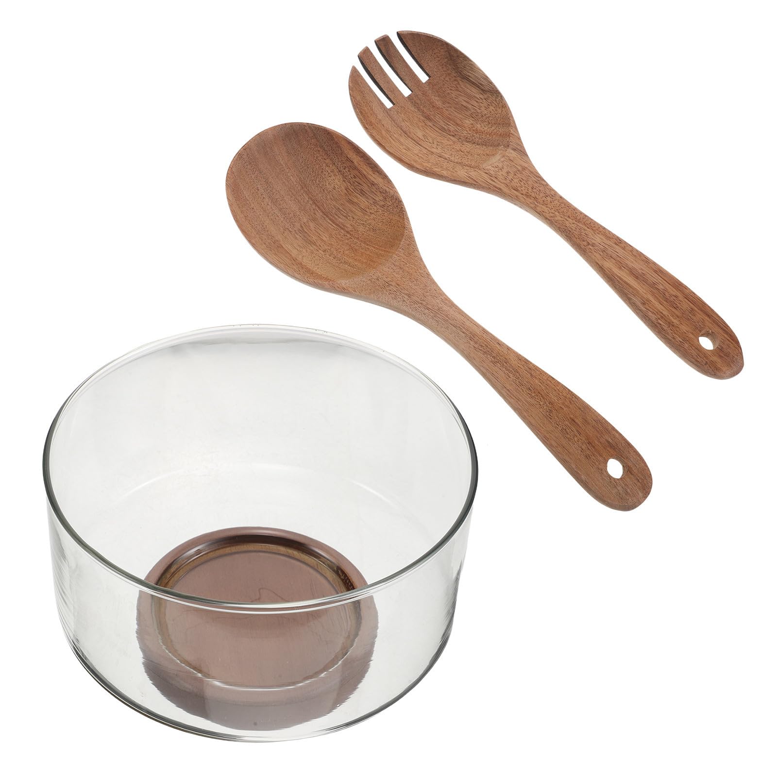 Ensaladera de Vidrio con Base de Madera Estable y Capacidad de 1.7l, Resistente Temperatura, Adecuado para Servir Ensaladas y Entretener Invitados