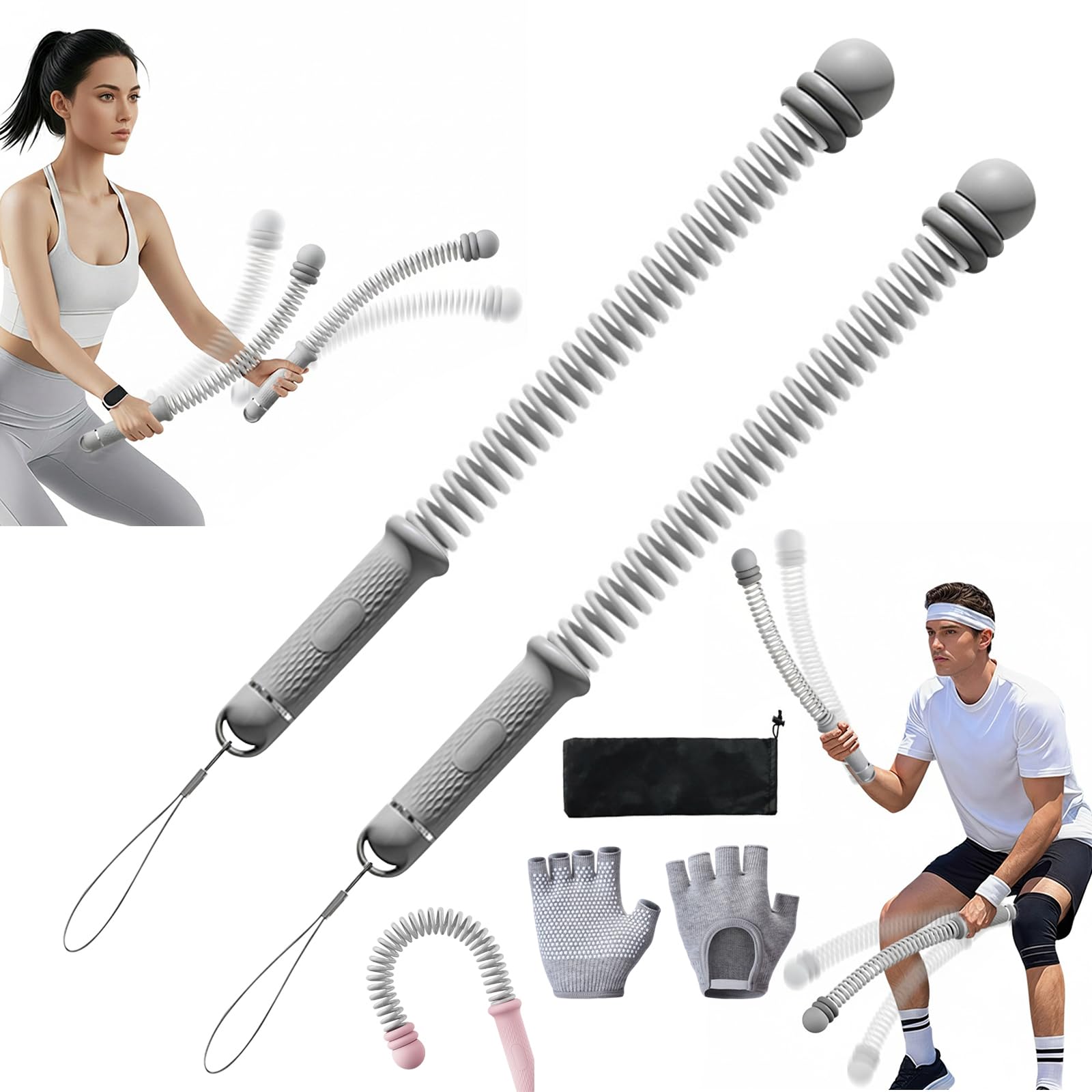 Ropeless Battle Ropes For Home Workout, Adjustable Portable Home At Workout Equipment, Cordless Weighted Battle Ropes For Hiit,Strength,Full Body Workout-3 Lbs|Men,Women (Grey)