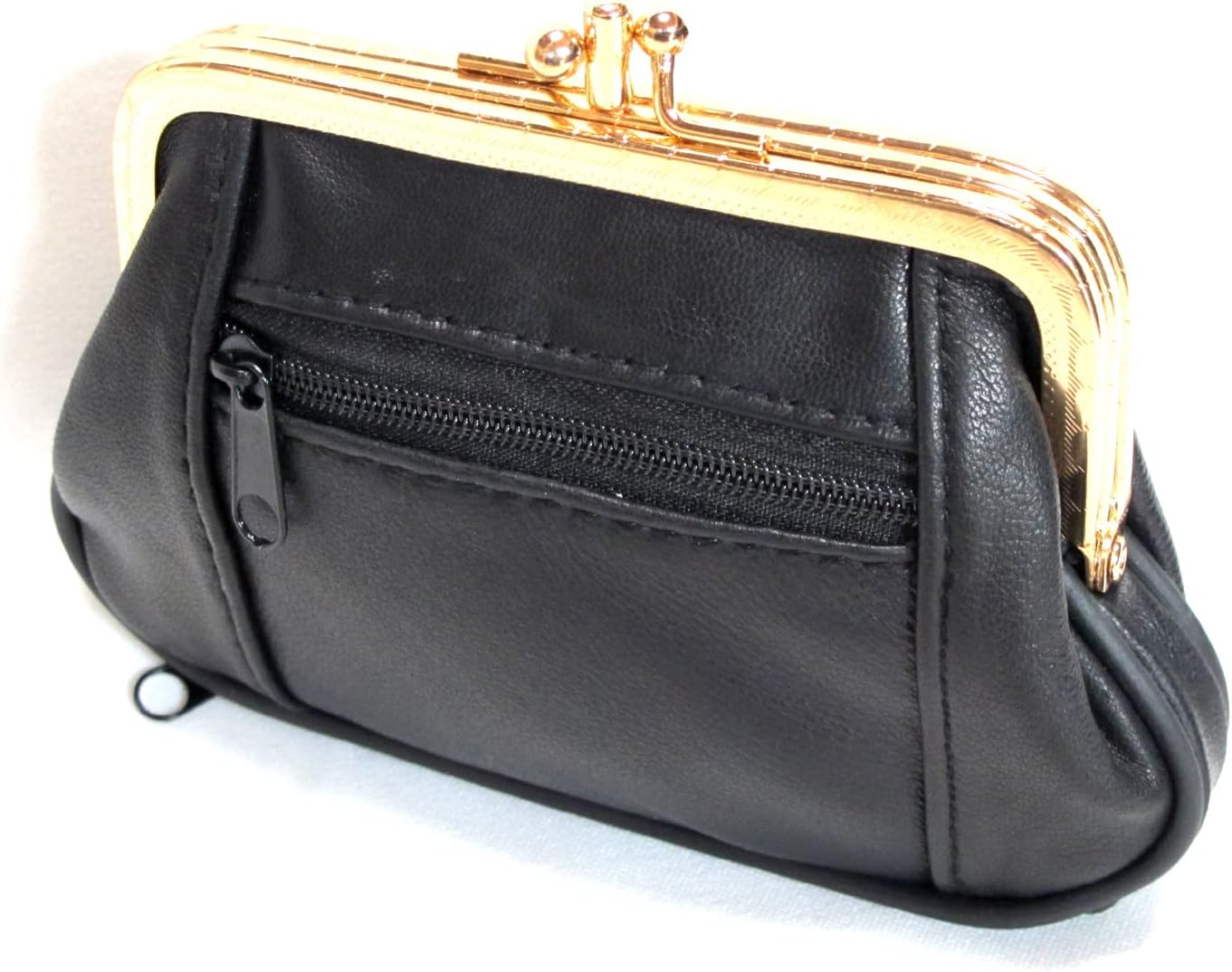 Women Soft 100% Leather Mini Wallet ID Credit Cards Cash Coin Holder Case Organizer Purse Framed & Zipper Closures -BLACK - Image 2