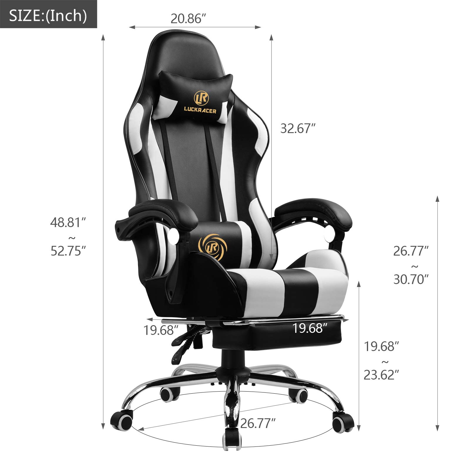 LUCKRACER Gaming Chair Massage With Footrest Ergonomic Office Chair With Massage Lumbar Pillow