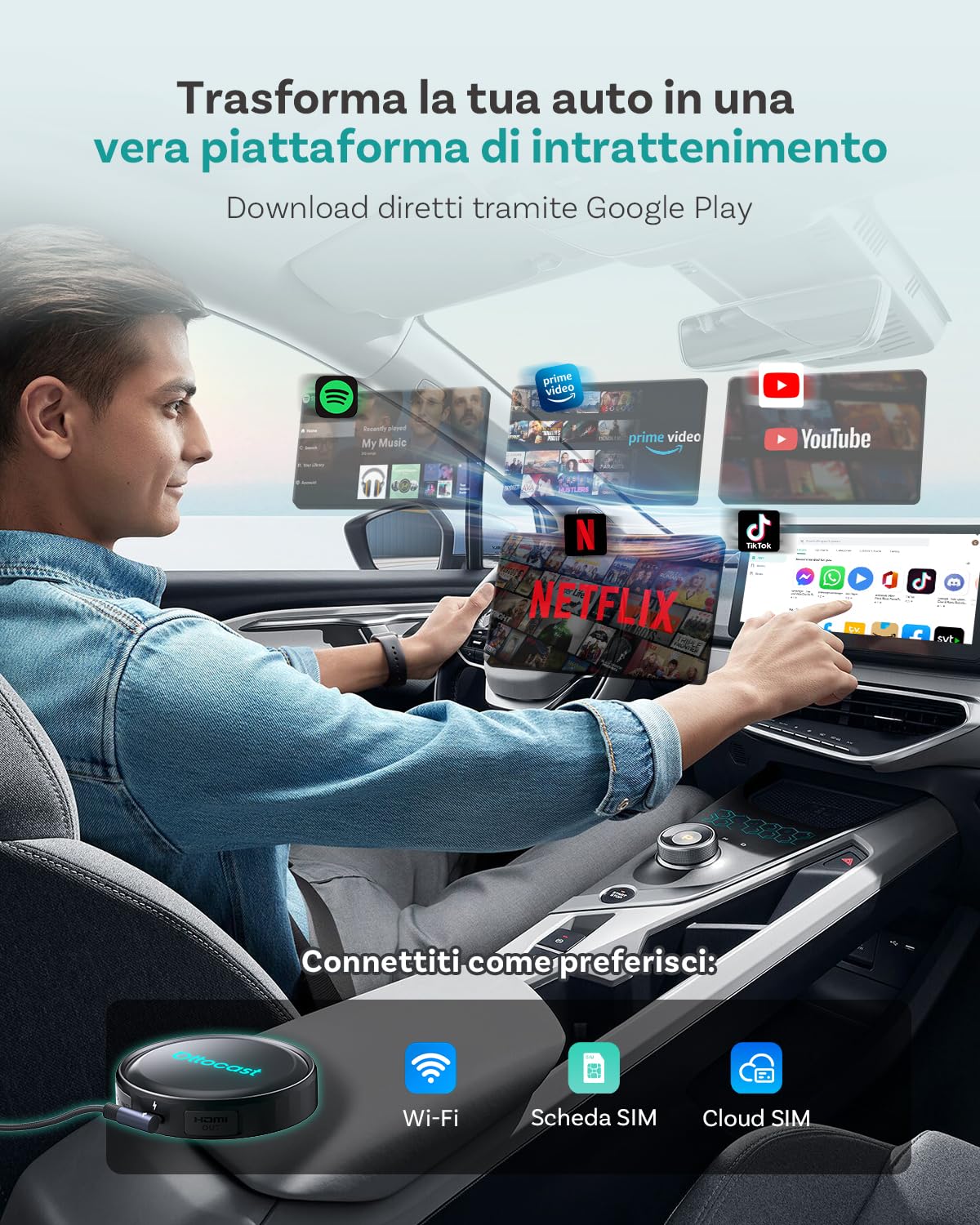 (2026 Nuovo) OTTOCAST P3 Pro CarPlay AI Box, 3-in-1 Wireless Adattatore CarPlay & Android Auto con Uscita HDMI, 8GB+128GB, Schermo Diviso, App Scaricare, Aggiornamento OTA per Auto con CP/AA Cablati