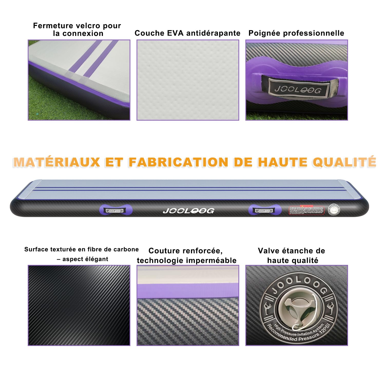 Tapis gonflable pour exercices de gymnastique 4 m Épaisseur 20 cm Avec pompe à air électrique - Pour une utilisation à la maison, en salle de sport, pour un entraînement de pom-pom girl