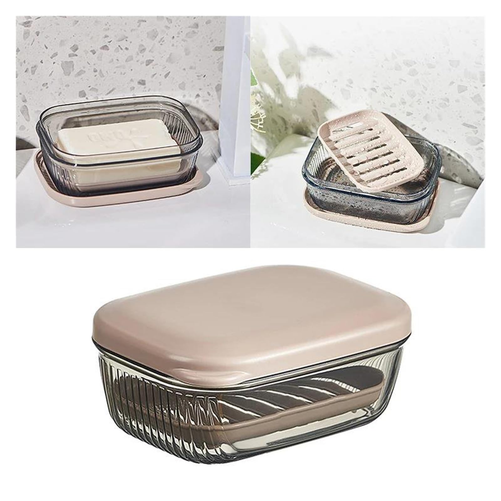 Jabonera con Drenaje Tipo Concha Simple, jabonera para Dormitorio, baño, con Tapa, Transparente