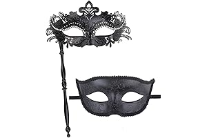 Exquisite Black Masquerade Mask with Elegant Stick
