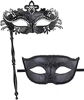 Vista 52 de IETANG - Antifaces venecianos para parejas, baile de máscaras, accesorios de disfraz o fiesta, 1 par Negro