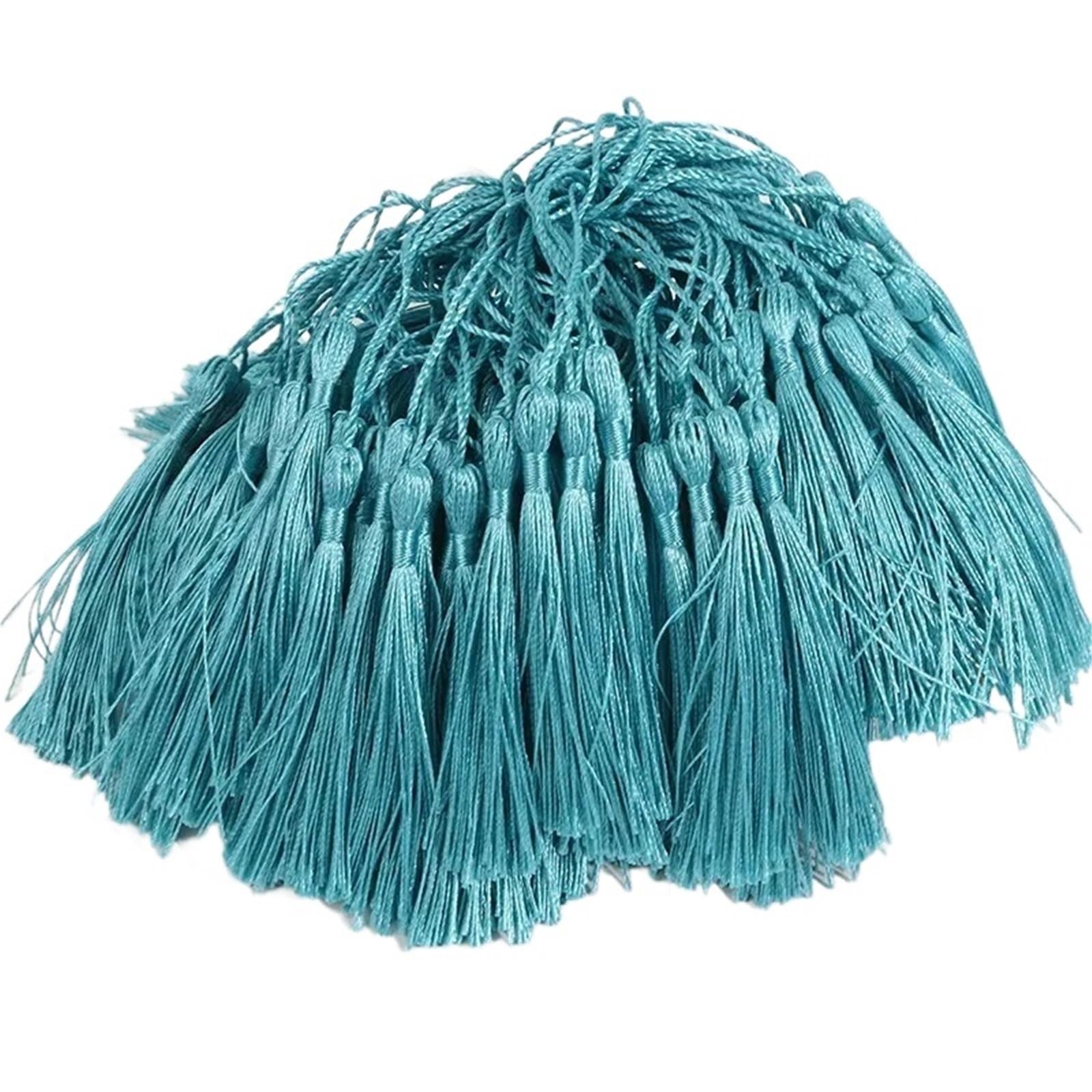 Mini Tassels 200Pcs 13cm Tassels Bookmark Tassels Silky Handmade Soft Craft Mini Tassels for Bookmarks Trim Fringe DIY Crafts Jewelry Making for Crafts(71A Turquoise)