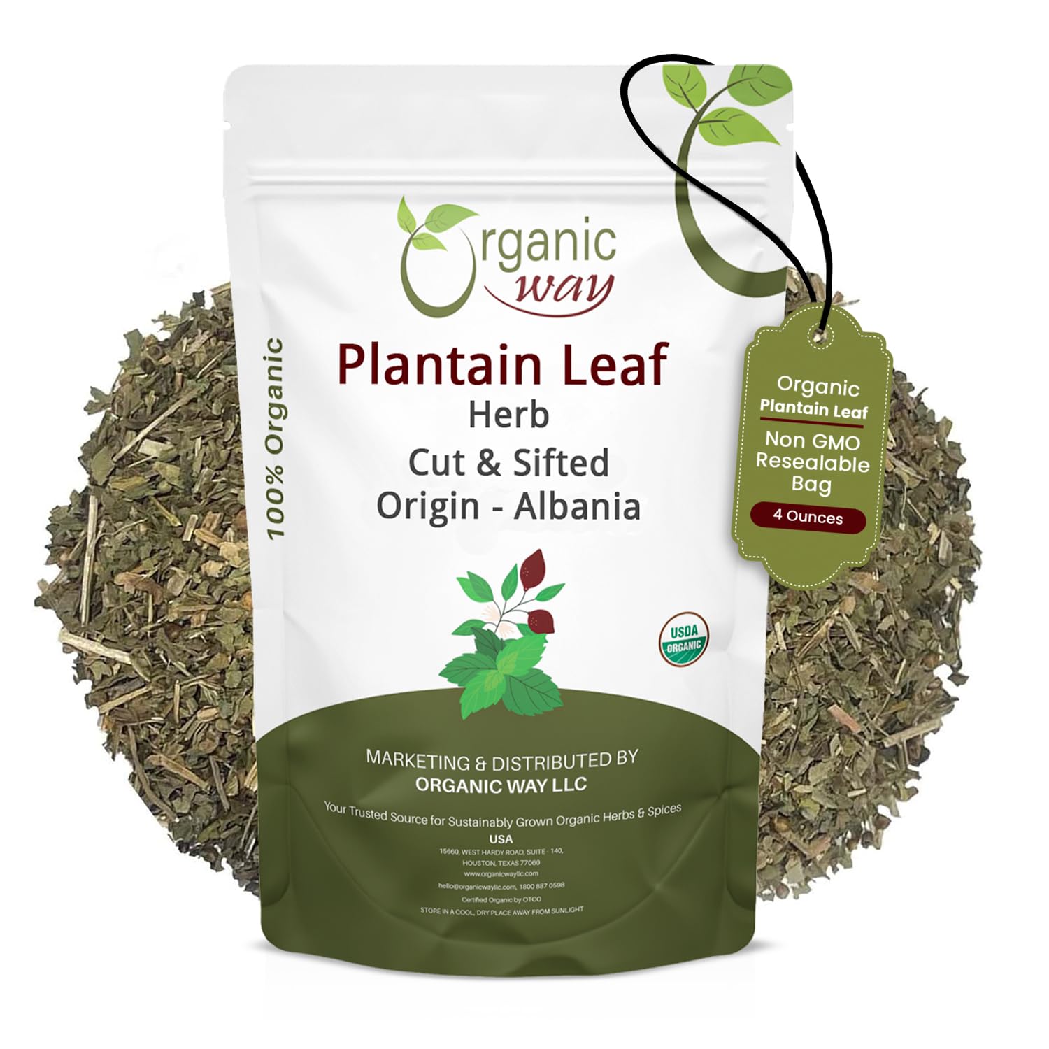 Organic Way Plantain Leaf Cut and Sifted - Herbal Tea | European Wild-Harvest | Organic & Kosher Certified | Non GMO & USDA Certified | Origin -