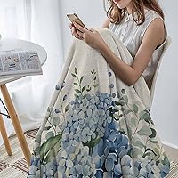 Vista 2 de Super Soft Flannel Fleece Blanket, Farmhouse Eucalyptus Blue Hydrangea Plants Linen Lightweight Blankets, Cozy Microfiber Plush Throw Blankets for