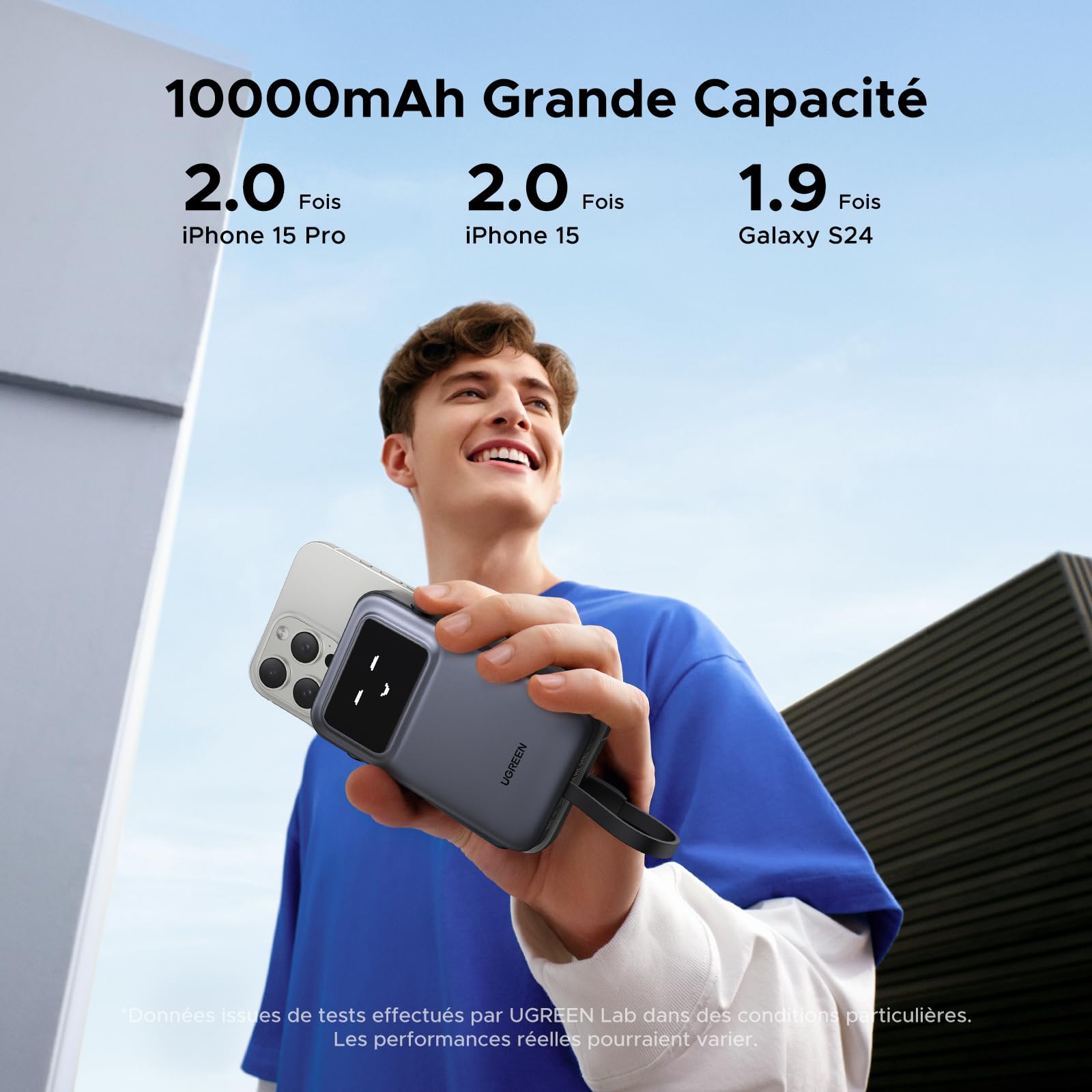 UGREEN Uno Batterie Externe 10000mAh 30W Câble USB C Intégré Power Bank Portable Charge Rapide Emoji Affichage Compatible avec iPhone 17 16 15 14 13 Air Plus Pro Max Galaxy S25 S24 S23 iPad