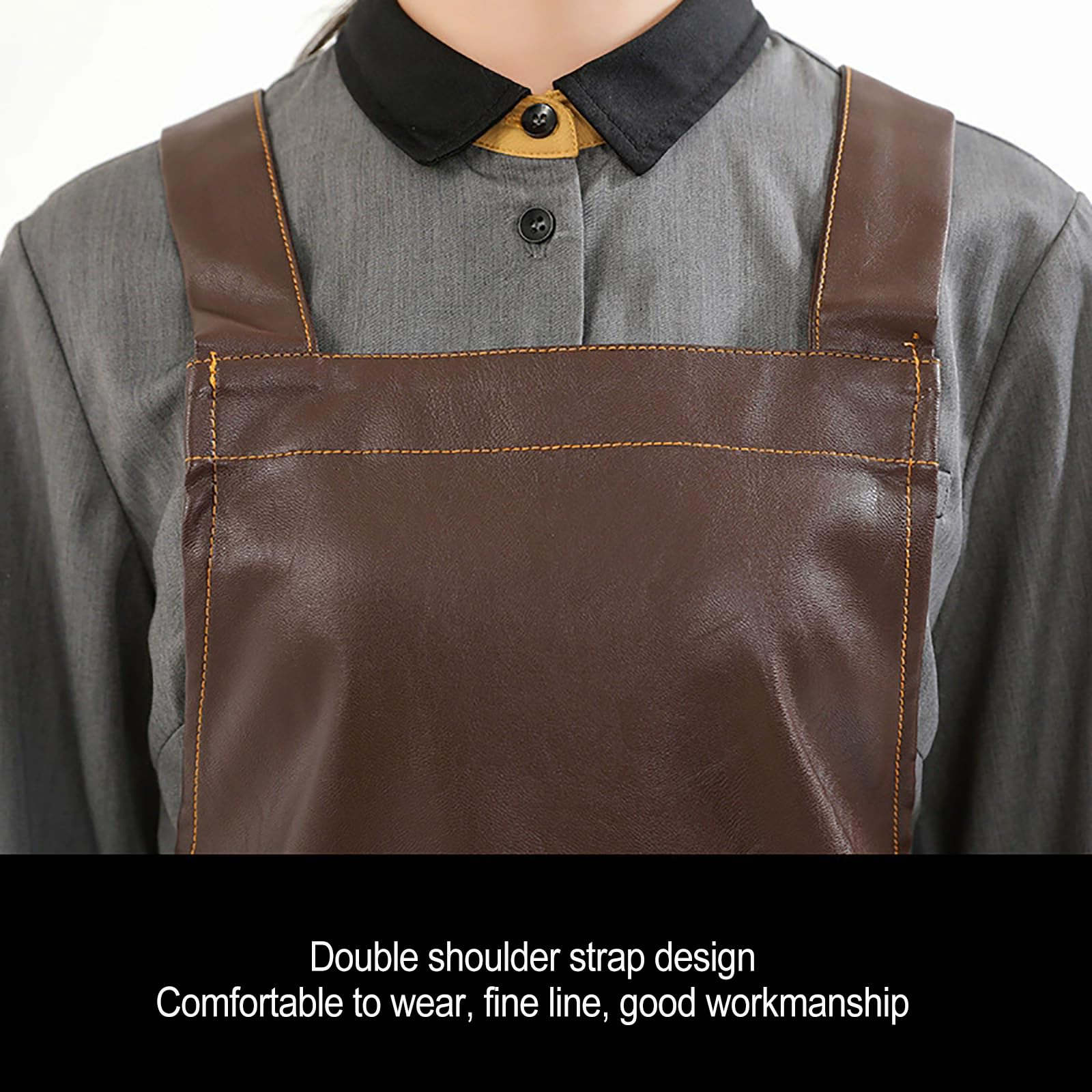 Tablier de cuisine en cuir imperméable avec poches pour la pâtisserie, la cuisine, la pâtisserie, le travail, le jardinage