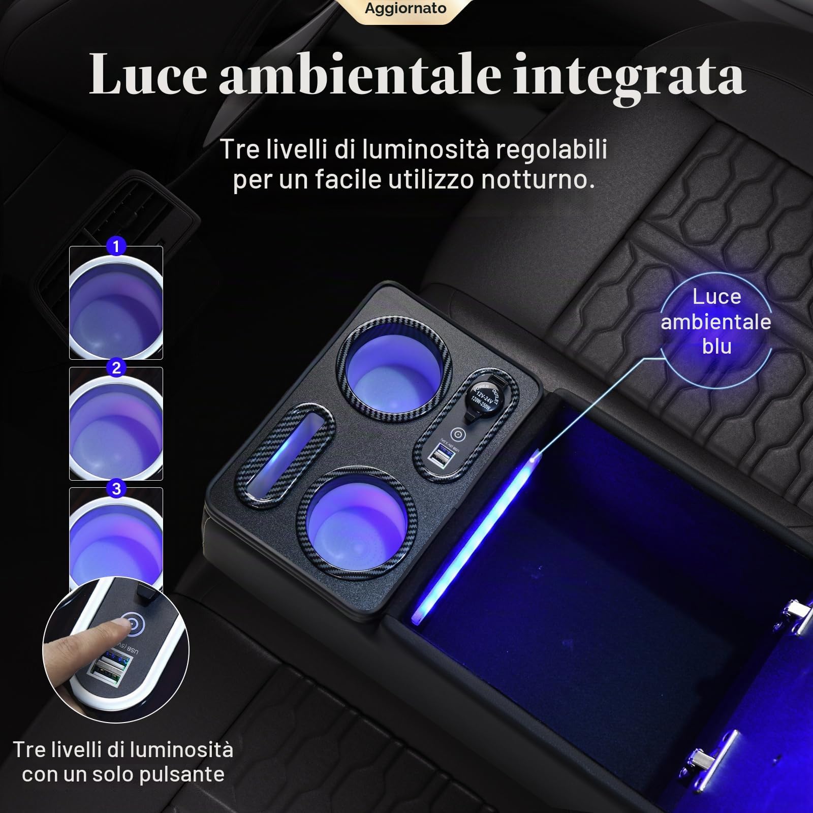 Coverado Console del centro auto in Pelle, Universale Braccioli Centrale Auto, Console sedile posteriore con supporto della tazza + supporto telefono per auto (Aggiornamento, Nero)