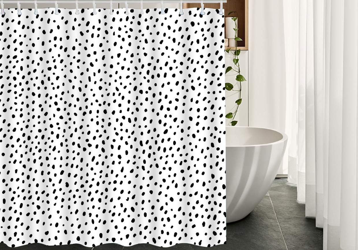 AOYEGO Polka Dot Long Shower Curtain with Hooks Scattered Black and White Chaotic Spot Classic Fabric Shower Curtain Large Polyester 72x84 Inch for Bathrooms Bathtubs