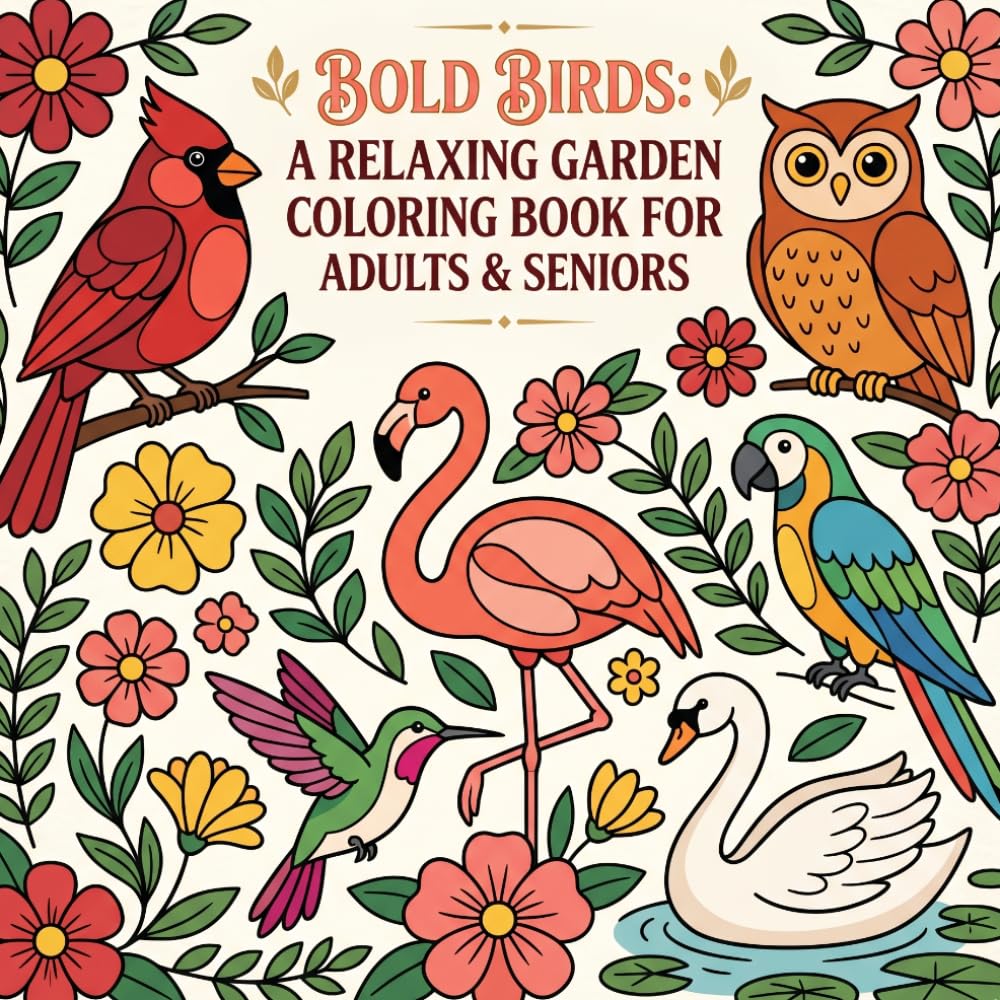 Bold Birds: A Relaxing Garden Coloring Book For Adults and Seniors with Bold and Easy Bird Illustrations and Therapeutic Coloring Fun.: Featuring ... Mindful Creativity, and Stress Relief.