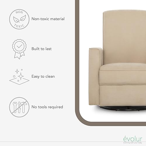 Miniatura 15 de Evolur Harlow - Asiento de felpa tapizado de lujo, giratorio, reclinable eléctrico con puerto USB, certificado Greenguard Gold, color beige