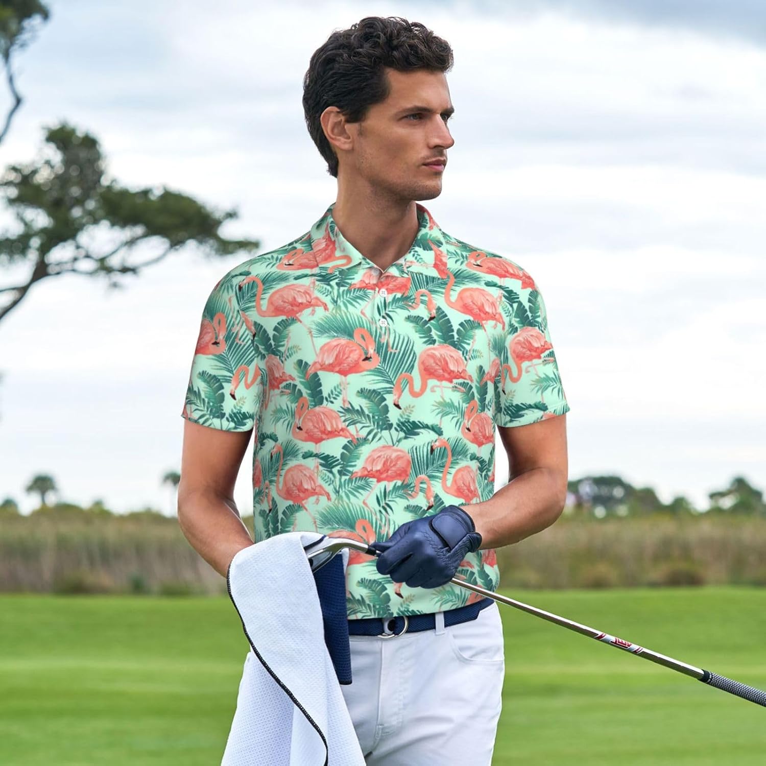 Funny Matching Couples Golf Shirts Short Sleeve Polo Shirts Moisture Wicking Unisex Hawaiian Outfits for Men Women