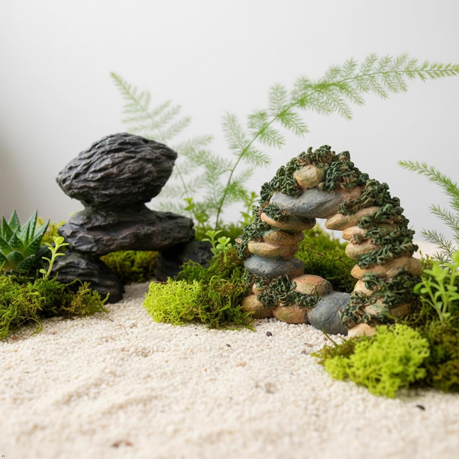 Kai Dream 6 Pcs Resin Diorama Rocks Fake Rock Miniature Stone Statue for Micro Train Landscape Railway Sand Table Miniature Models Fairy Garden Accessories (Yellow Welcome Stones)