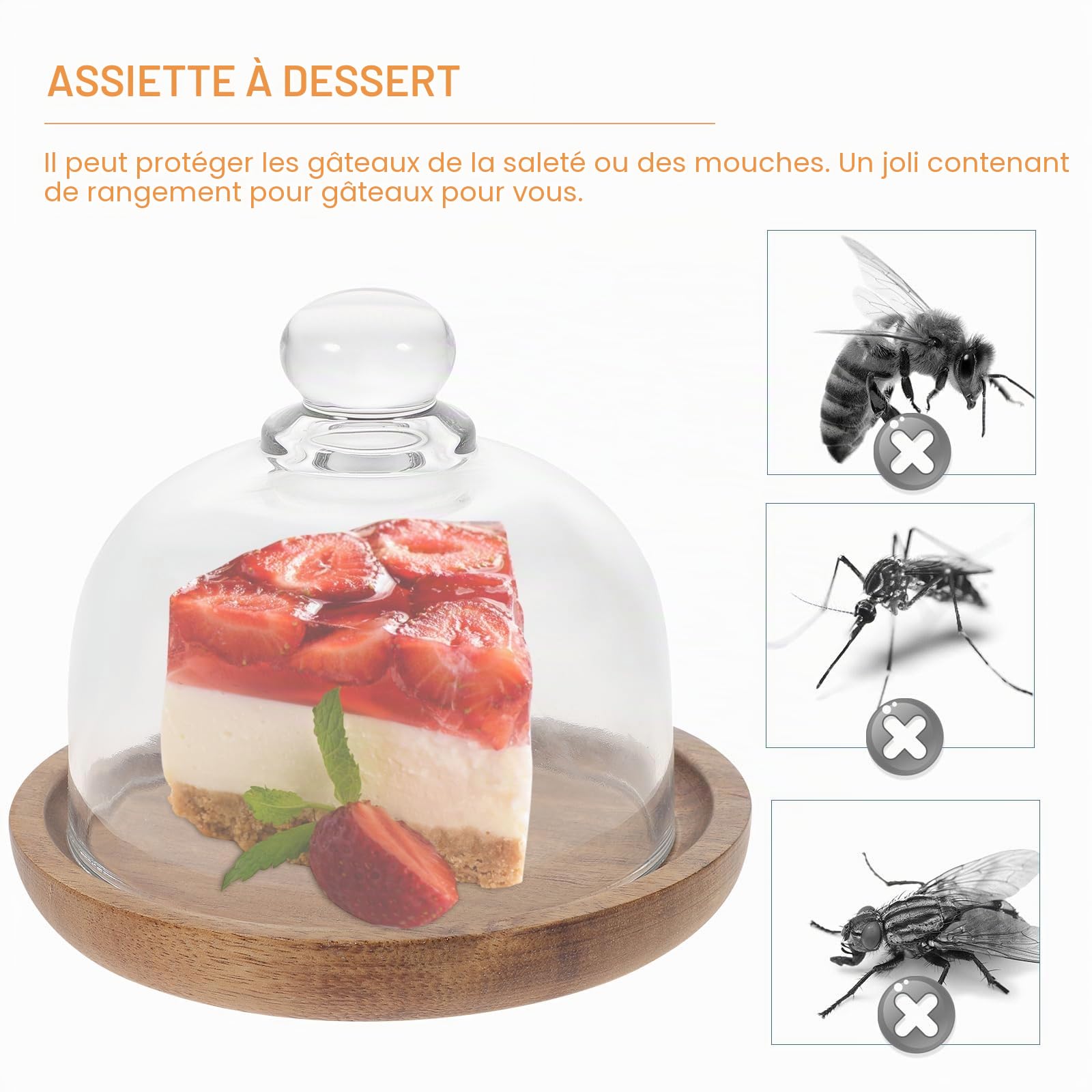BESTonZON Cloche en Verre avec Assiette,Mini Support à gâteau avec Cloche en Verre,pour Dessert, Fruits, Cupcake,Artisanat,Micro Paysage,e en,pour Restaurant, fête à la Maison（2 Jeux）