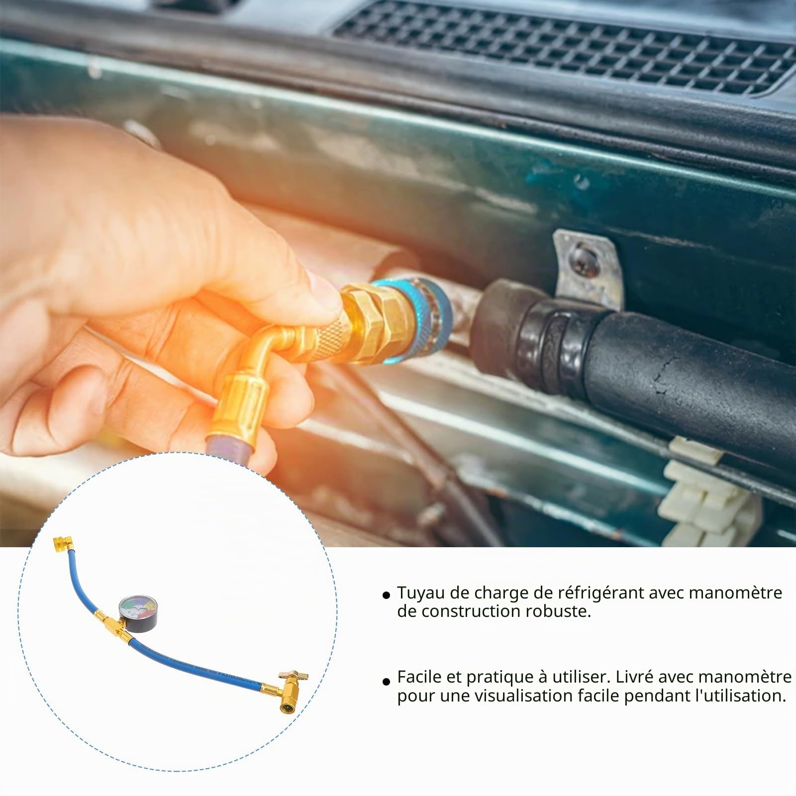 FAVOMOTO Tuyau de remplissage de liquide frigorigène pour voiture R134a R134a - Tuyau de recharge pour réfrigérant avec raccord 1/2" R134a R12