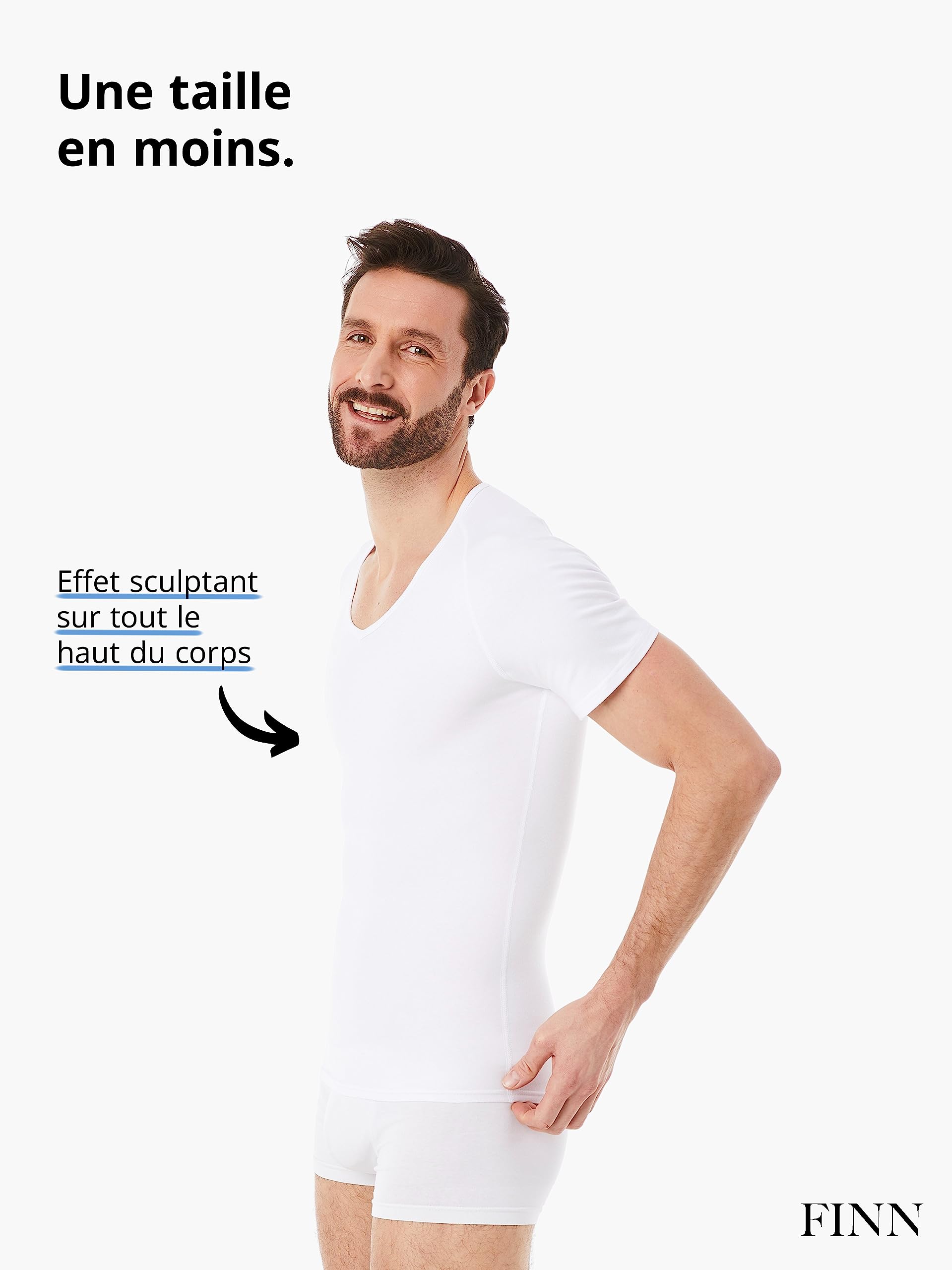 FINN T-Shirt Gainant pour Hommes avec col en V - Maillot de Corps Shapewear à Manches Courtes en Coton - Maillot de Compression Body Shaper pour Un Ventre Plus Plat