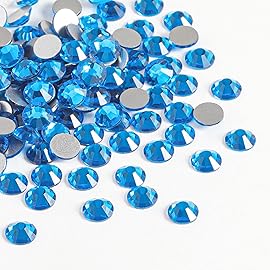 Beadsland 288pcs Flat Back Crystal Rhinestones Round Gems for Nail Art and Craft Glue Fix, Capri Blue, SS34,7.1-7.3mm
