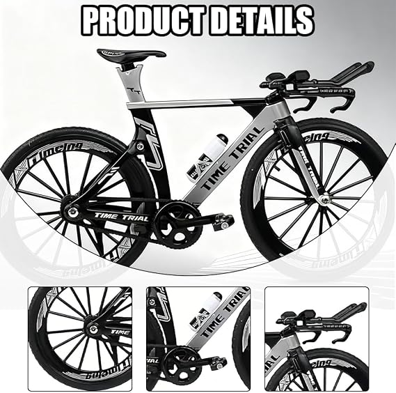 Miniature Finger Mountain Bike, 1:10 Mini Finger Bike, Miniature Mountain Bikes Model, Foldable Zinc Alloy Fingers Bikes Toy, Mini Bicycle Ornament for Adults Kids Home Office Decor(Black White)