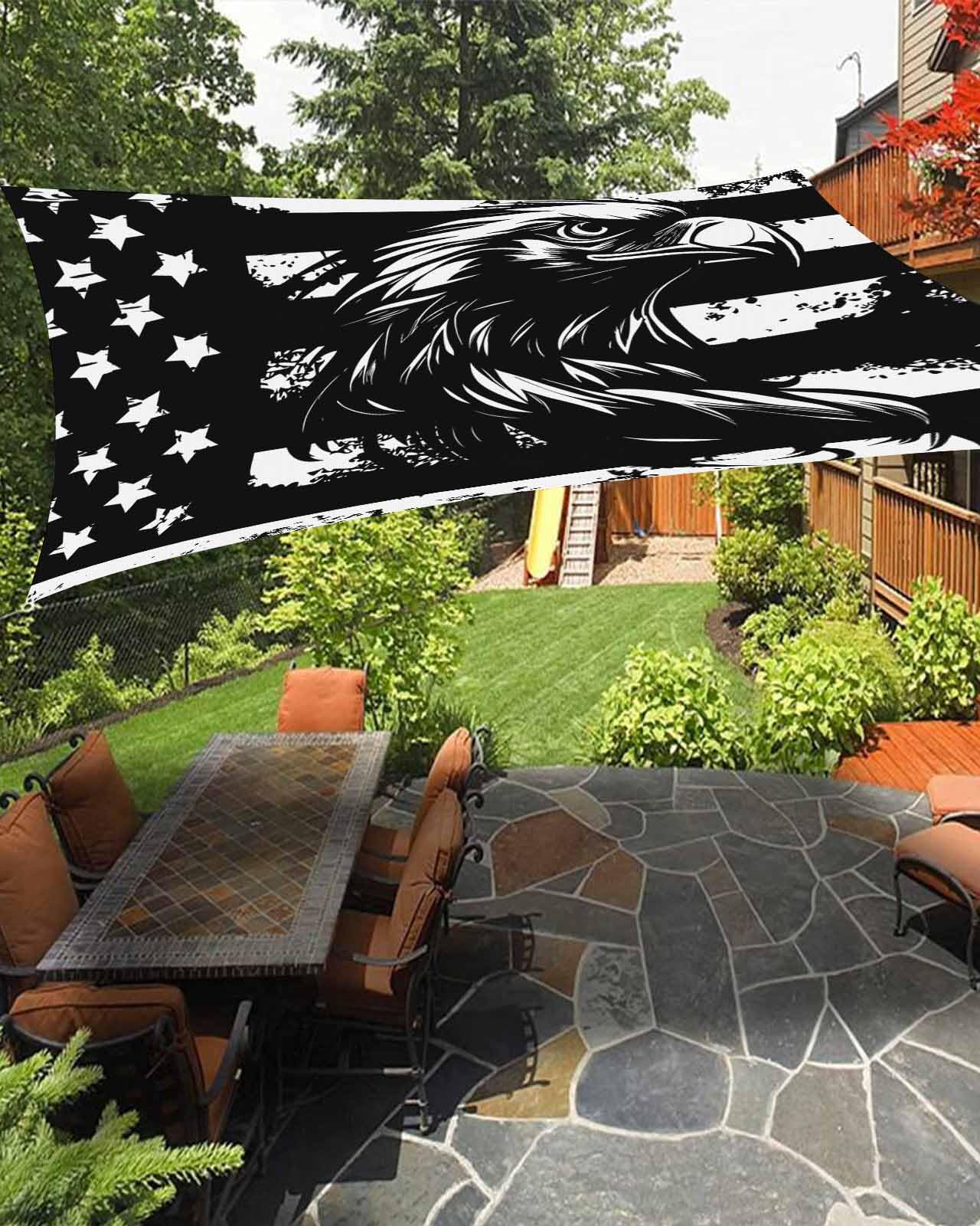 Boanket Sun Shade Sail 8' x 10', Black Eagle 4th of July Rectangular Waterproof Outdoor Sun Shades, Independence Day American Flag Shade Cloth for Patio Deck Terrace Garden Lawns Beach Backyard