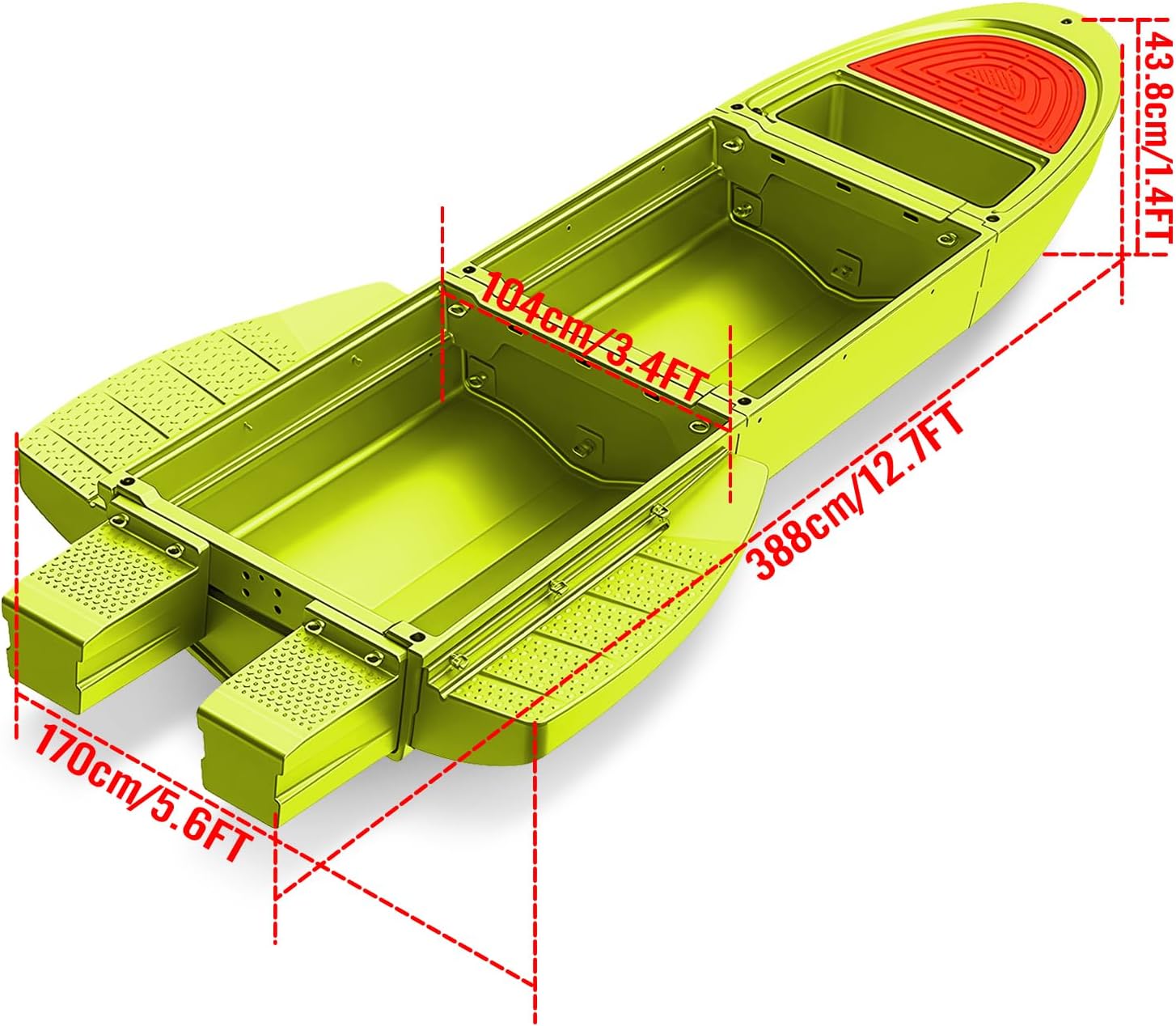Fishing Boat, Folding Jon Boat with 3 Collapsible Modular Fishing Kayak and 2 Side&Tail Pontoons, Multipurpose Kayak Canoe, Up to 800lbs Buoyancy Suitable for 5-7 Person.