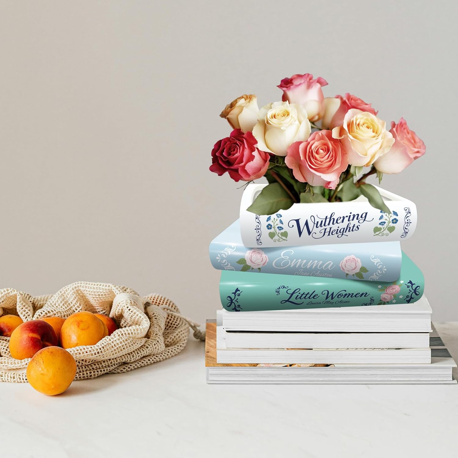 Book Planter, Unique Ceramic Book Vase for Flowers, Book-Shaped Decorative Planters, Cute Bookshelf Decor, Ceramic Planter Pot with Drainage Hole, Gifts for Books Lovers, Books Storage Box