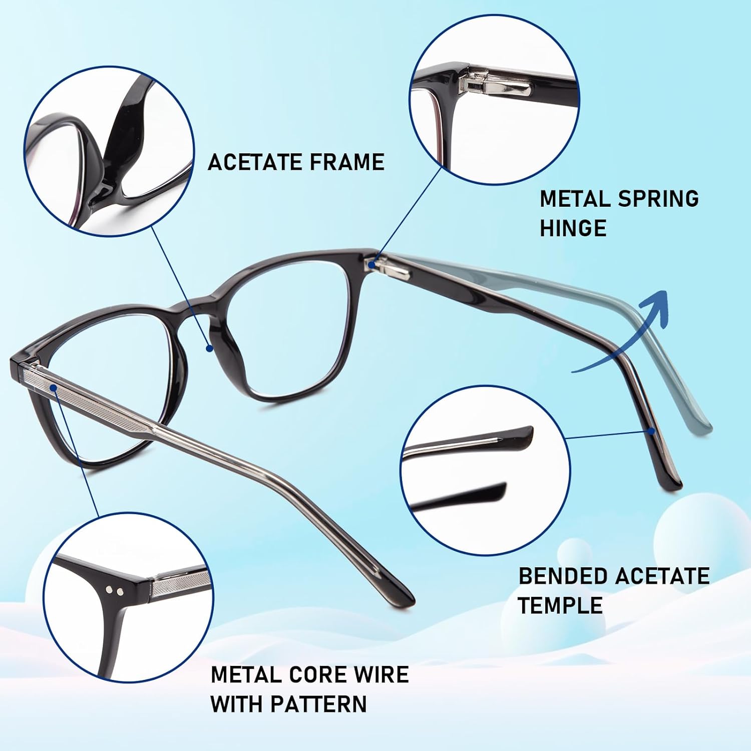 DEHOTRE Progressive Multifocus Reading Glasses for Men No Line Bifocal Transition Readers with Metal Core Wire